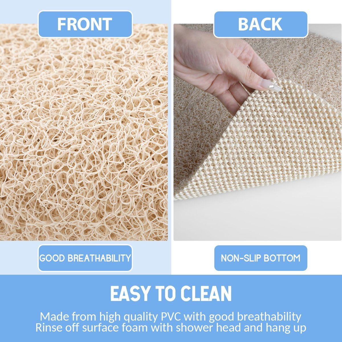 Anti-slip shower mat, Anti-slip mats, Fast-drying bath mats, Foot cleaner mat, For bath floor bathroom home kitchen hotel, 40 x 60 cm, Beige
