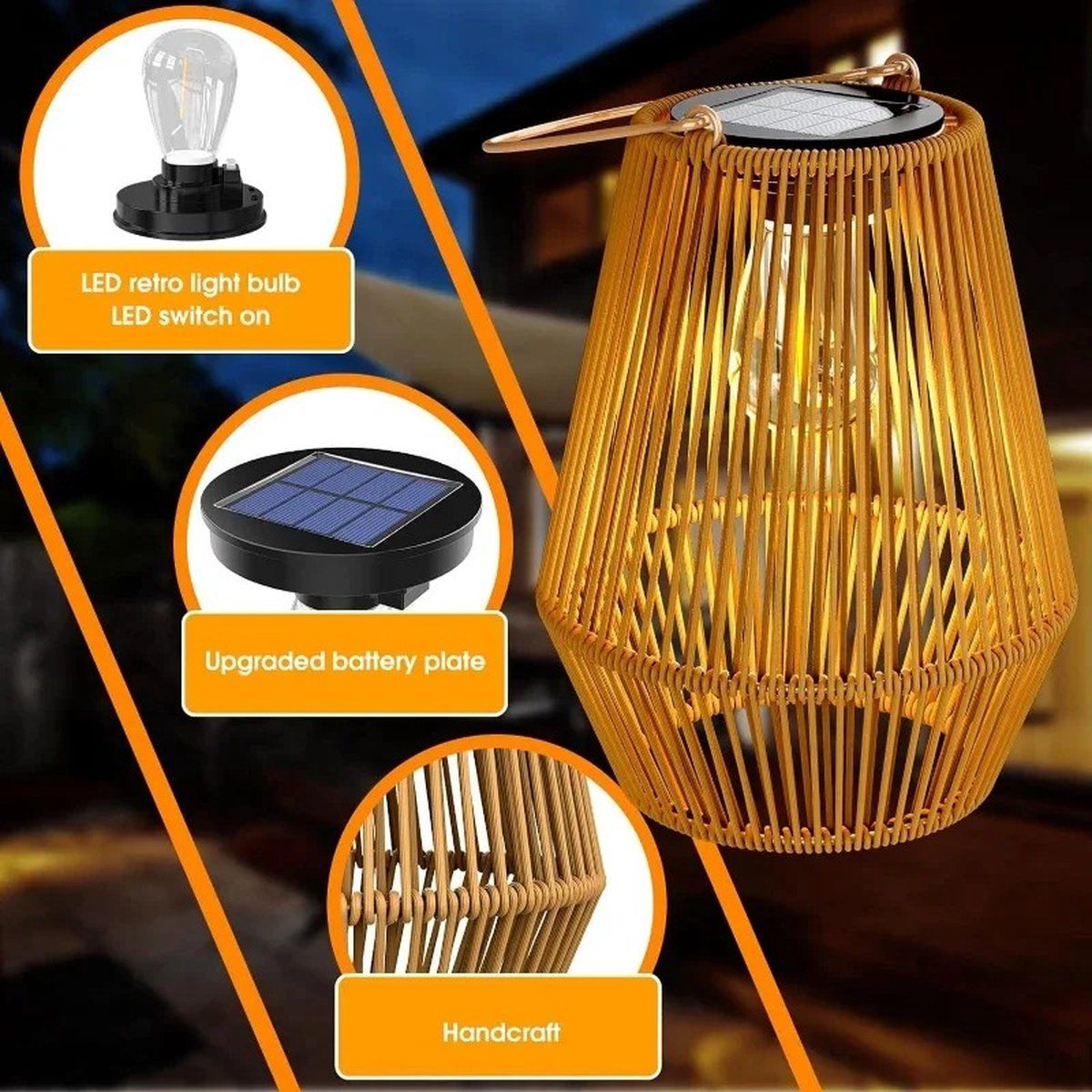 2 Pieces Woven Solar LED Hanging Garden Lights, Hand Woven Waterproof Tree Pendant Lamps for Patio, Yard and Outdoor Decor