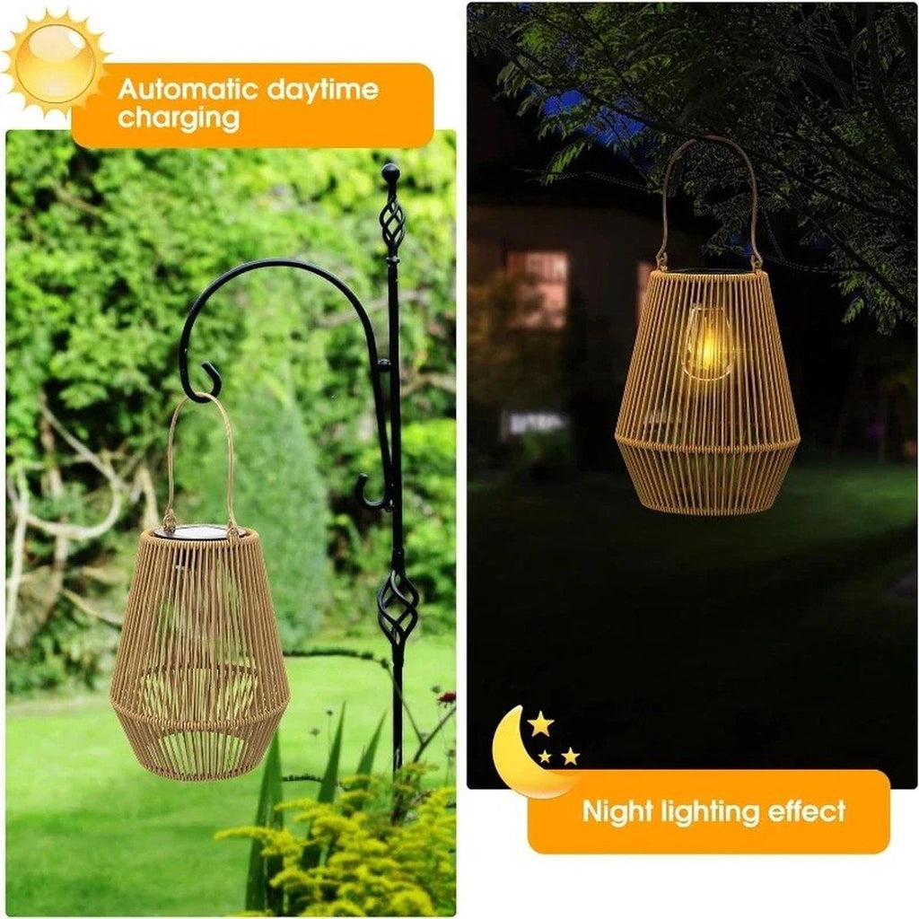 2 Pieces Woven Solar LED Hanging Garden Lights, Hand Woven Waterproof Tree Pendant Lamps for Patio, Yard and Outdoor Decor