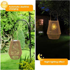 2 Pieces Woven Solar LED Hanging Garden Lights, Hand Woven Waterproof Tree Pendant Lamps for Patio, Yard and Outdoor Decor
