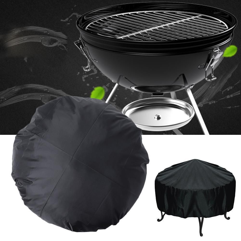 1 Piece Waterproof Round Barbecue grill cover, UV-Resistant Outdoor Patio and Backyard Protector with Drawstring, Black, 112 cm