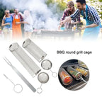 4 Pack 304 Stainless Steel Rotisserie Grill Baskets with Stand, Cylindrical Mesh Tubes for Outdoor BBQ, Silver, 30 cm