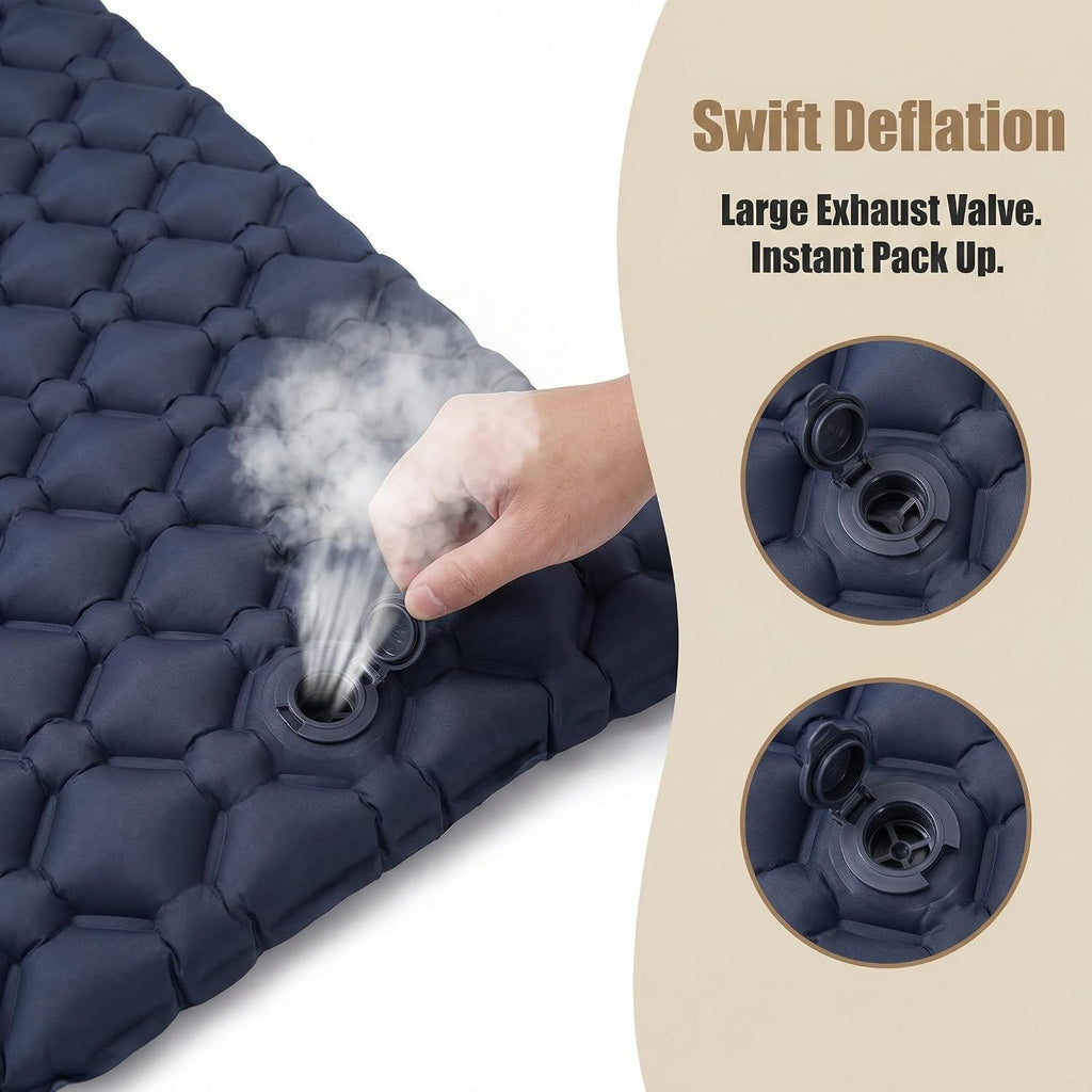 Ultralight Inflatable Camping Sleeping Pad with Built-In Pillow, Waterproof TPU Coating and Compact Pack Size, Blue, 190 x 60 x 5 cm