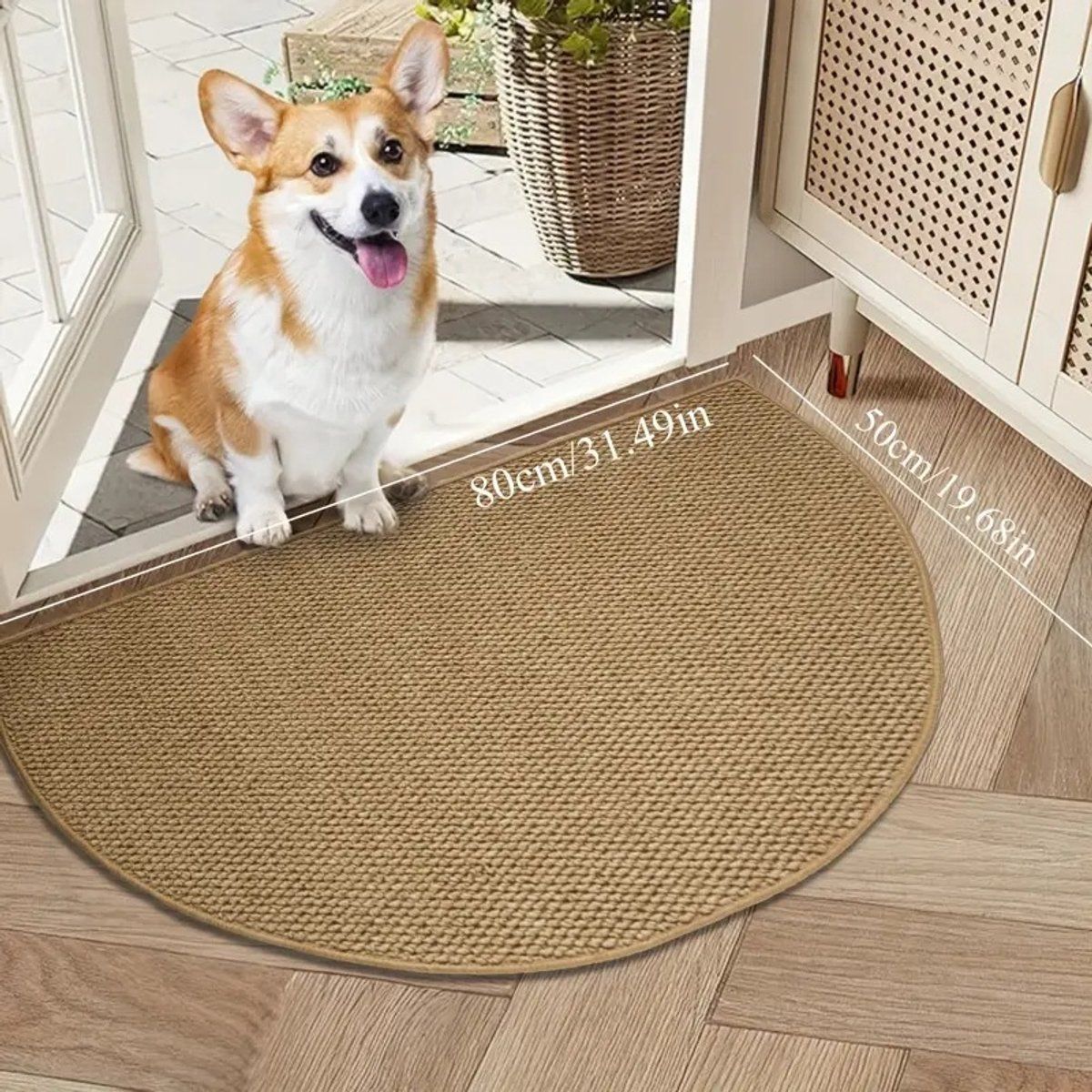 Semi-Circular Doormat, Non-Slip Indoor Outdoor Entrance Mat with Waffle Texture for Front Door, Bathroom and Patio, 50 x 80 cm, Brown