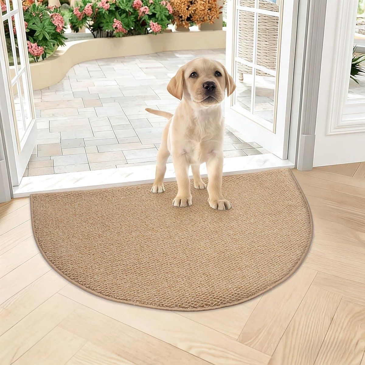 Semi-Circular Doormat, Non-Slip Indoor Outdoor Entrance Mat with Waffle Texture for Front Door, Bathroom and Patio, 50 x 80 cm, Brown