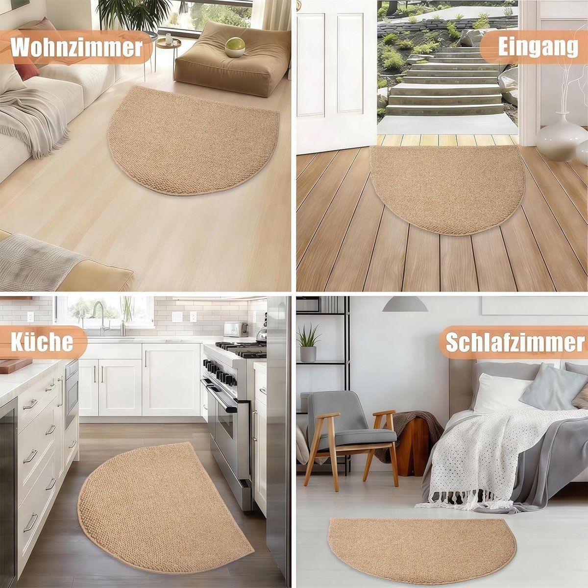 Semi-Circular Doormat, Non-Slip Indoor Outdoor Entrance Mat with Waffle Texture for Front Door, Bathroom and Patio, 50 x 80 cm, Brown