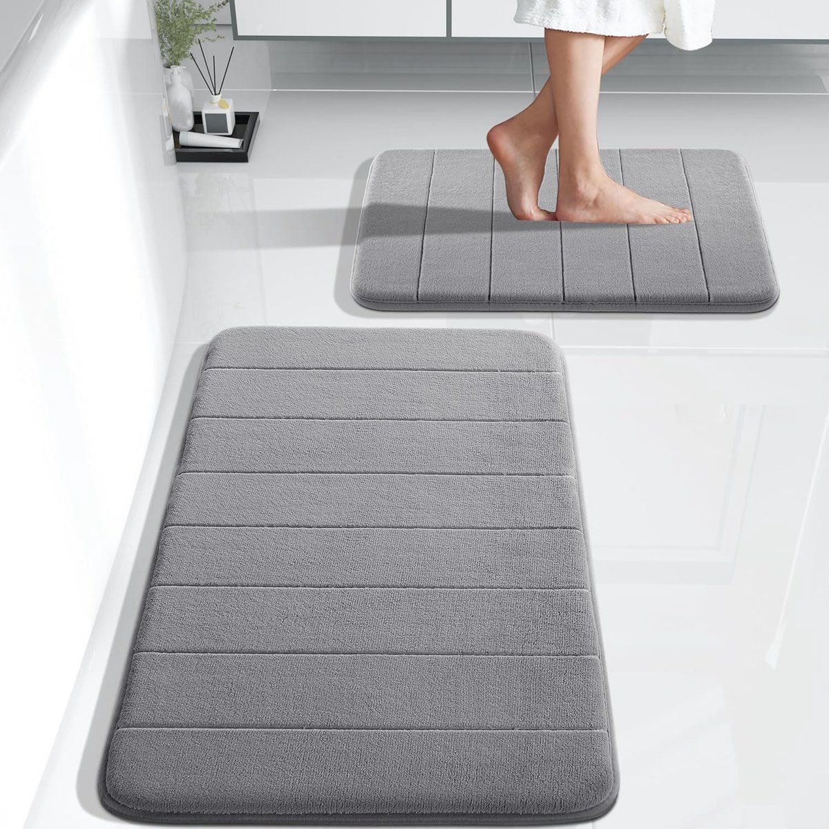 Bath Mat, Non-slip bath mat, Shower mat, Memory Foam Bath Mat, Super soft absorbent bath mat, 40 x 60 cm, Grey