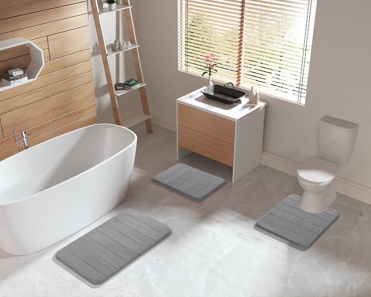 Bath Mat, Non-slip bath mat, Shower mat, Memory Foam Bath Mat, Super soft absorbent bath mat, 40 x 60 cm, Grey