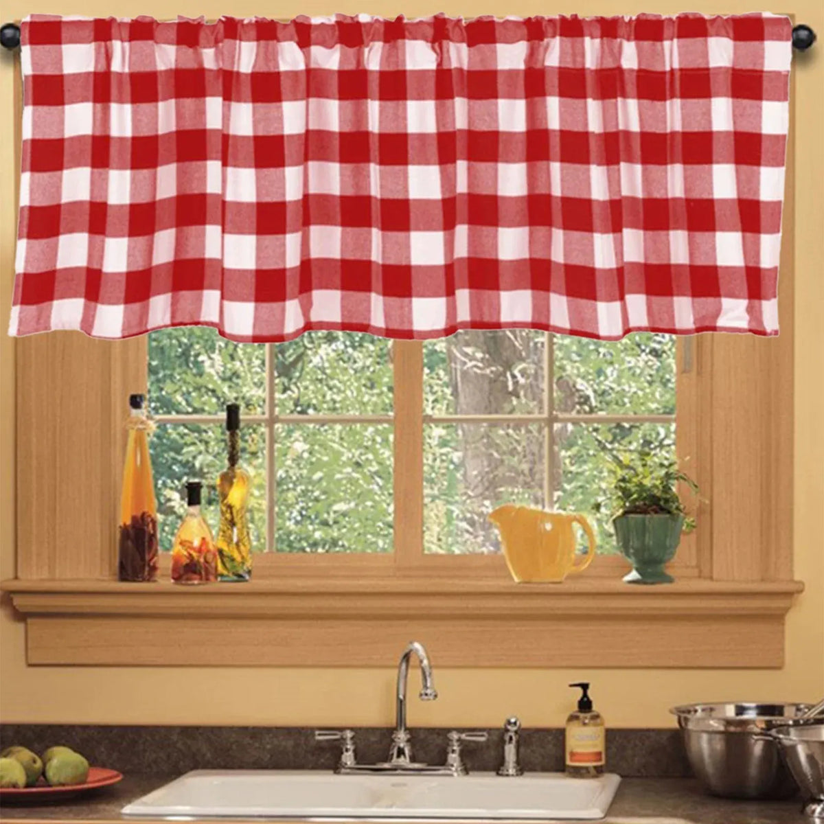 Plaid Valances for Windows, Farmhouse Design Window Treatments Decor, Window Valance Curtains for Kitchen/Bedroom/Living Room 15" x 55"