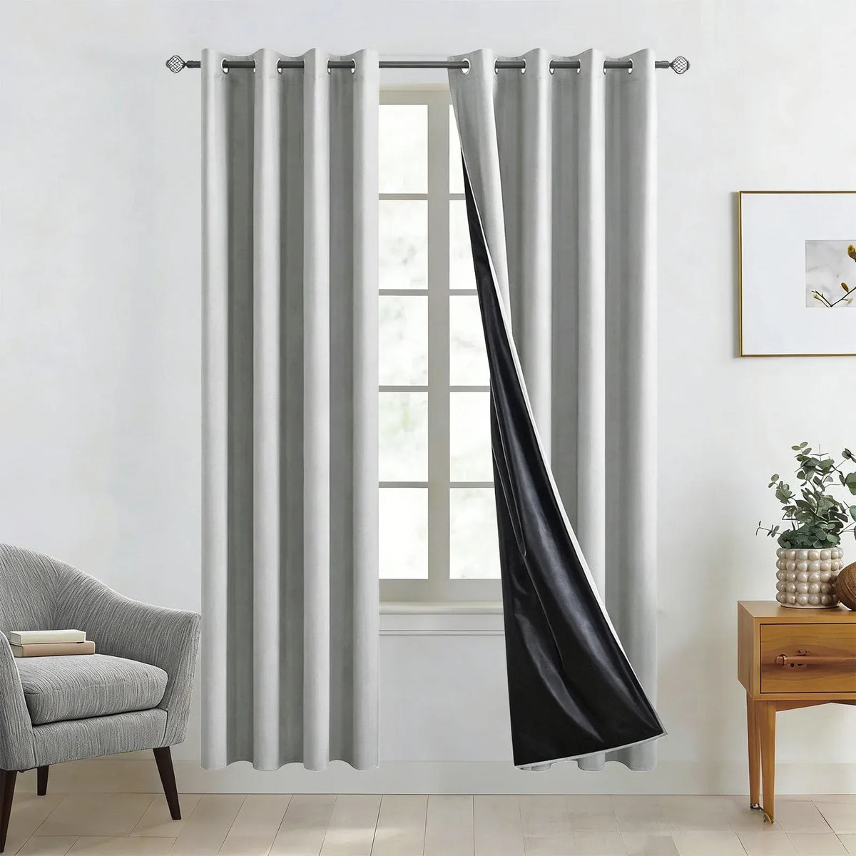 Ring-Top Blackout Curtain Panel, Black-Lined Thermal Insulated Privacy Drapery for Bedroom and Living Room, Energy-Saving Window Curtain