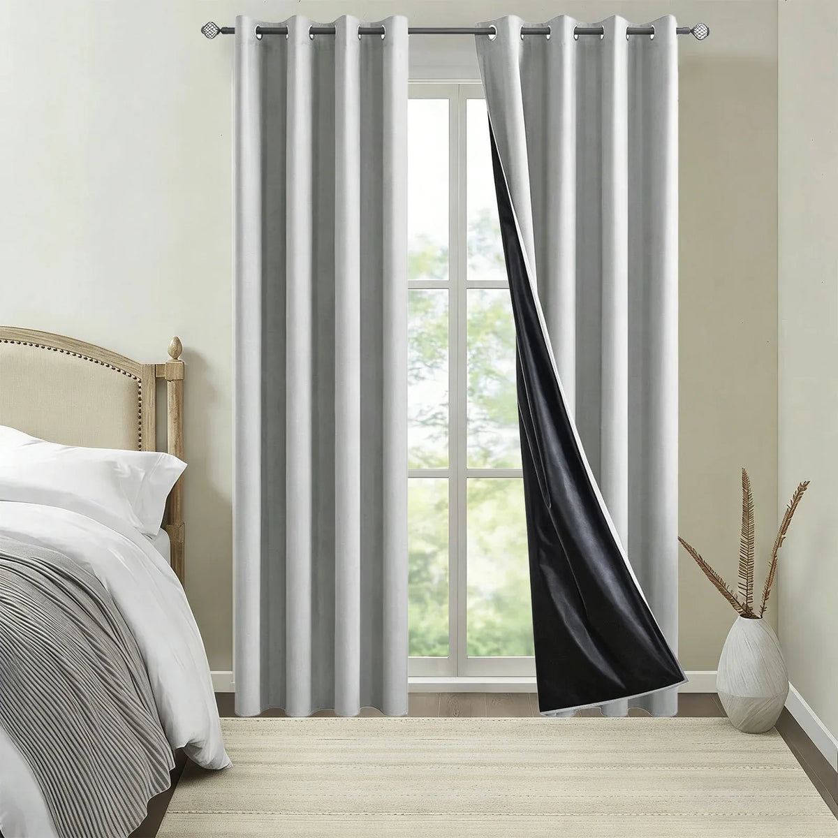 Ring-Top Blackout Curtain Panel, Black-Lined Thermal Insulated Privacy Drapery for Bedroom and Living Room, Energy-Saving Window Curtain