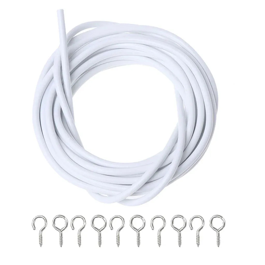Net Hang 4m Curtain Wire Window Cord Cable String Set With 5 Fish Eyes 5 Hooks, for Bedroom, Living Room and Home Use