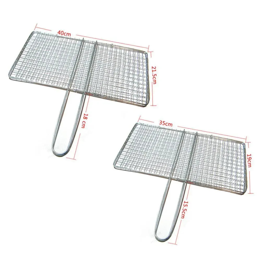Non-Stick Fish Grilling Basket Metal Handle Barbecue Tool Meat Bacon Net BBQ Rack Grill Outdoor Steel Accessories