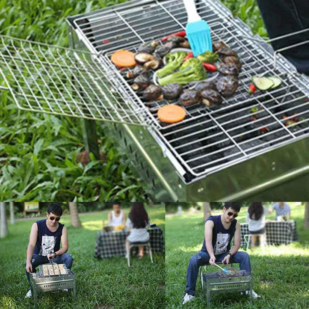 Non-Stick Fish Grilling Basket Metal Handle Barbecue Tool Meat Bacon Net BBQ Rack Grill Outdoor Steel Accessories