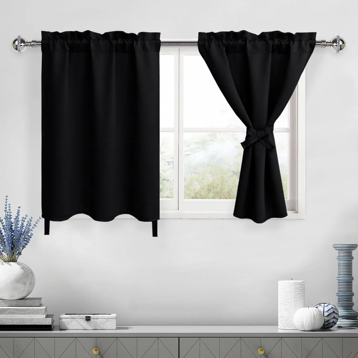 1 Pair, Blackout Curtains for Living Room, Short for Small Window, Thermal Bedroom, 30 Inch for Boys Room, Kitchen, Basement, 30 by 30 Inch, Black