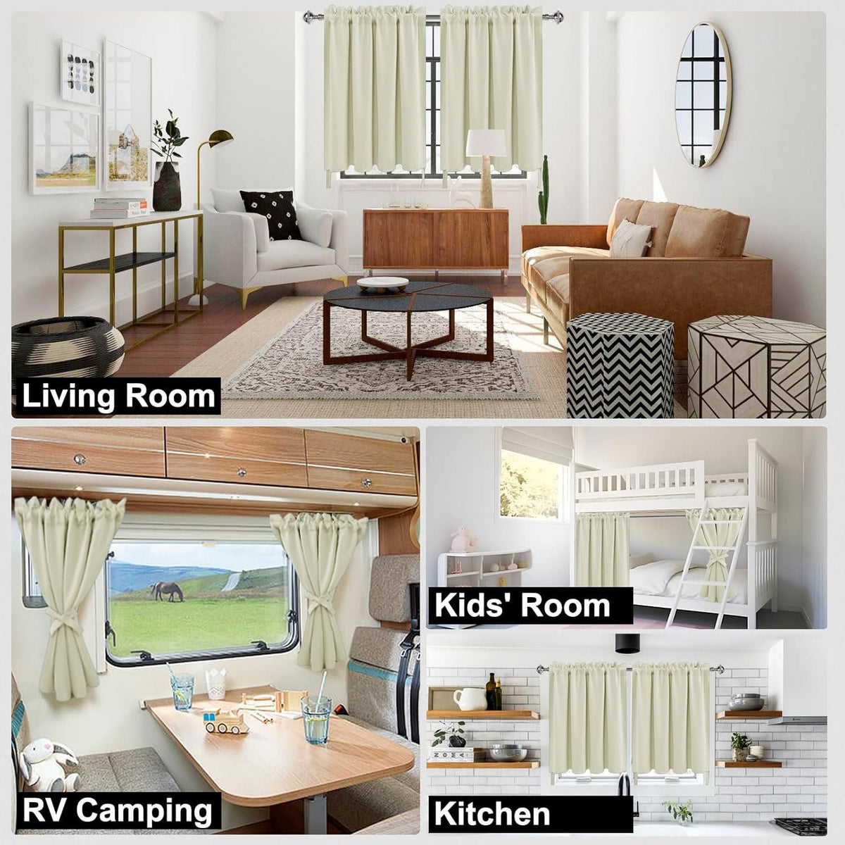1 Pair, Blackout Curtains for Living Room, Short for Small Window, Thermal Bedroom, 30 Inch for Boys Room, Kitchen, Basement, 30 by 30 Inch, Black