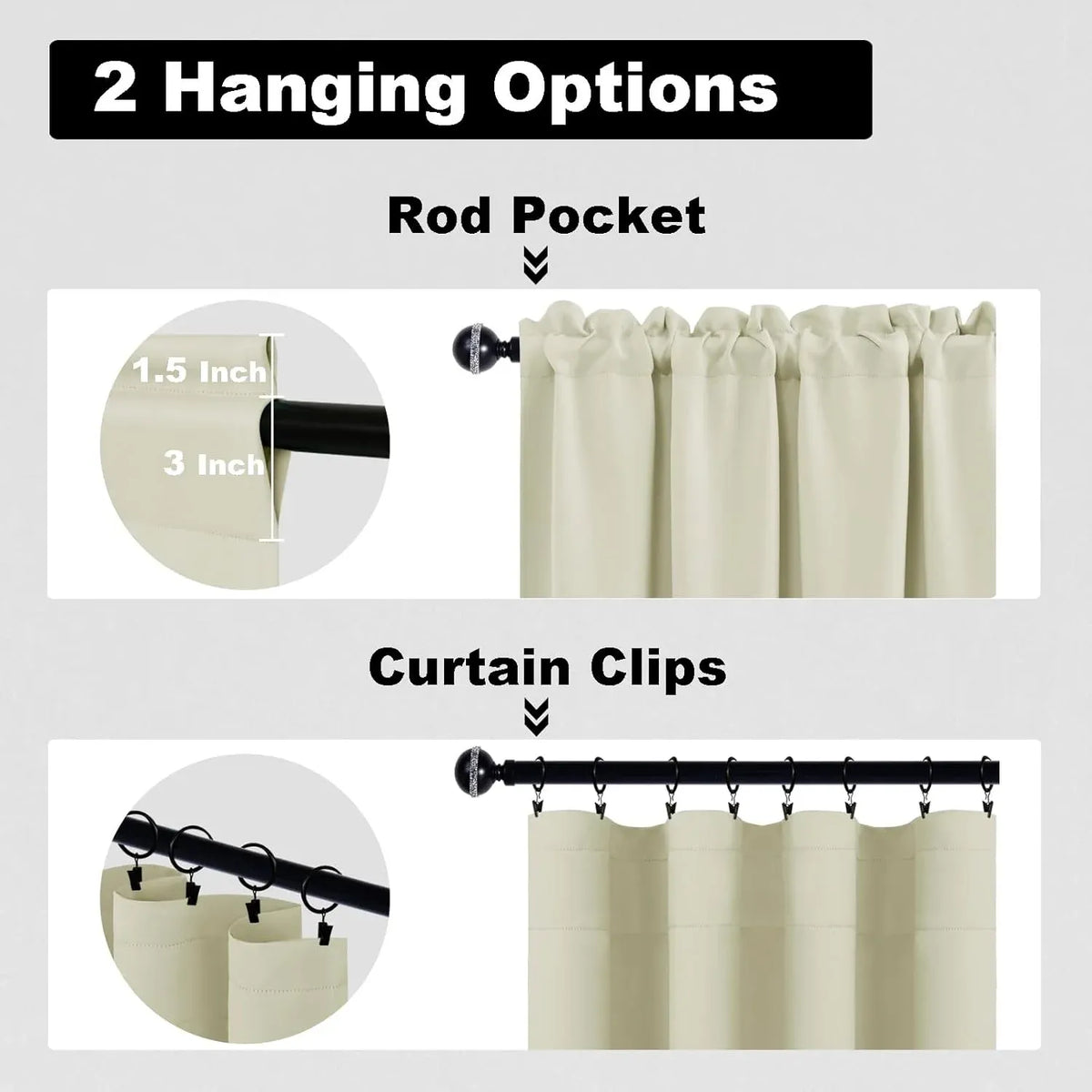1 Pair, Blackout Curtains for Living Room, Short for Small Window, Thermal Bedroom, 30 Inch for Boys Room, Kitchen, Basement, 30 by 30 Inch, Black