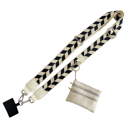 Clip and Go Phone Strap with Zipper Pouch,Crossbody Adjustable Chain Lanyard with PU Leather Wallet for All Phones Beige