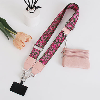 Clip and Go Phone Strap with Zipper Pouch,Crossbody Adjustable Chain Lanyard with PU Leather Wallet for All Phones C