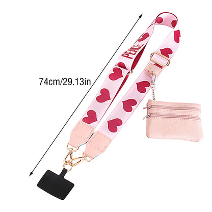 Clip and Go Phone Strap with Zipper Pouch,Crossbody Adjustable Chain Lanyard with PU Leather Wallet for All Phones D
