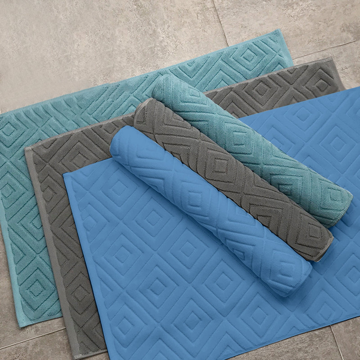 2PCS White Cotton Classic Rug Bath Mats Absorbent Cotton Hotel Spa Shower Bathtub Mats [Not A Bathroom Rug] Machine Washable Shower Bathroom Floor Towel A 1PCS & B 1PCS
