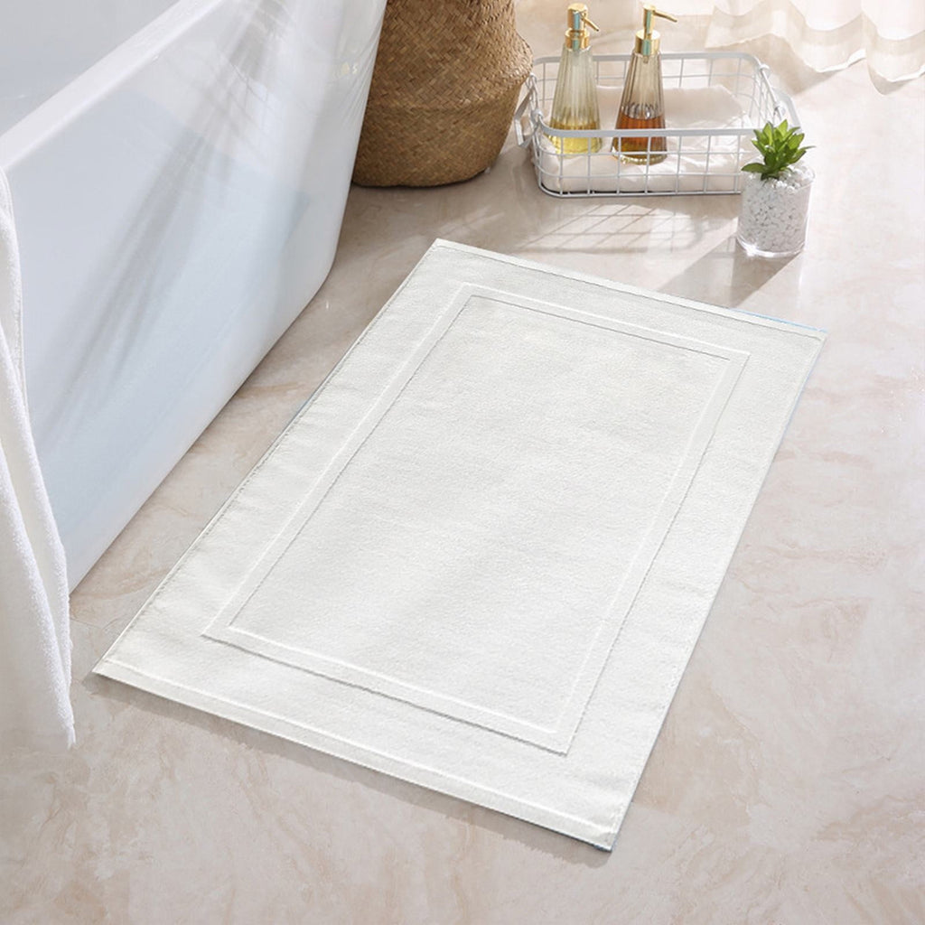 2PCS White Cotton Classic Rug Bath Mats Absorbent Cotton Hotel Spa Shower Bathtub Mats [Not A Bathroom Rug] Machine Washable Shower Bathroom Floor Towel C-White