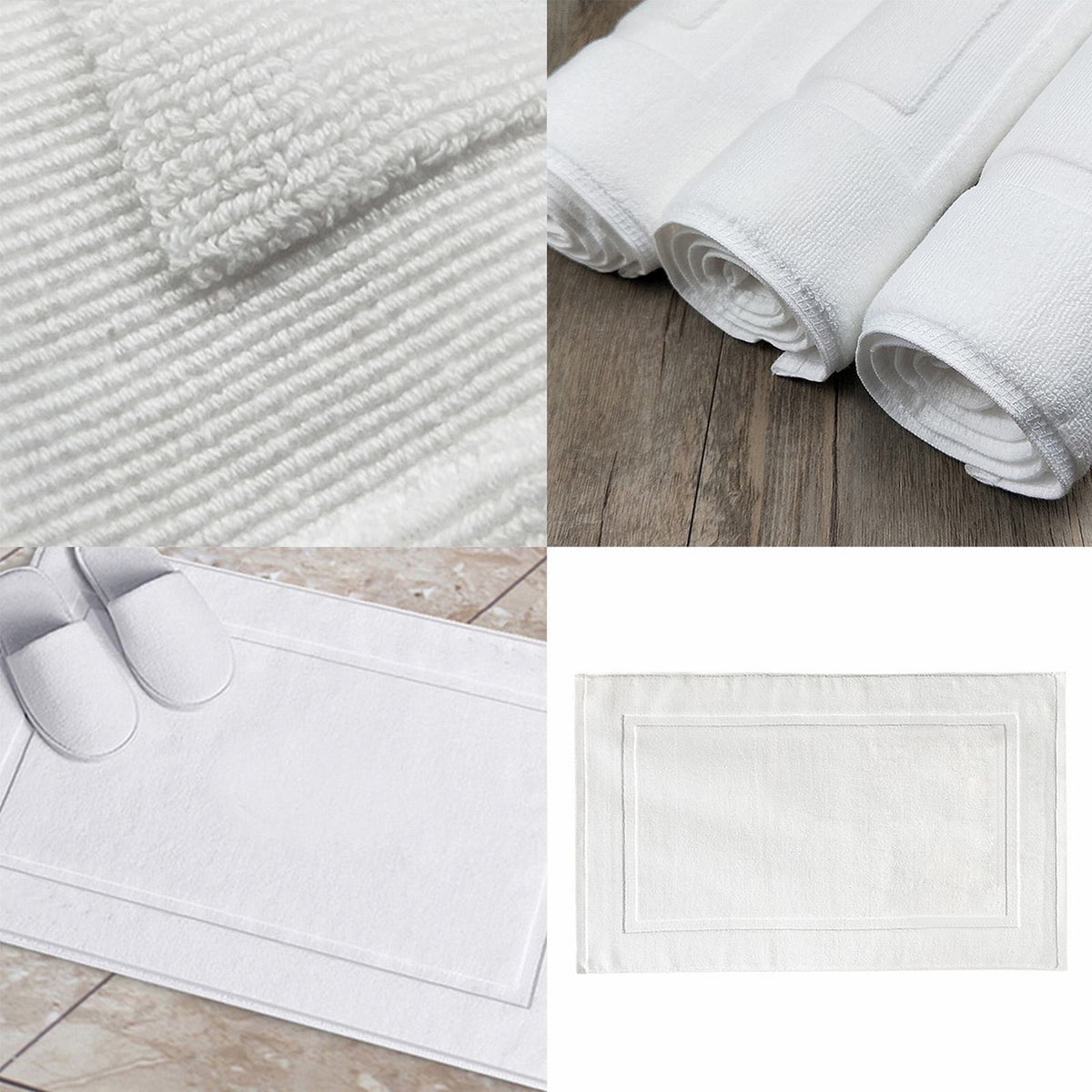 2PCS White Cotton Classic Rug Bath Mats Absorbent Cotton Hotel Spa Shower Bathtub Mats [Not A Bathroom Rug] Machine Washable Shower Bathroom Floor Towel C-White
