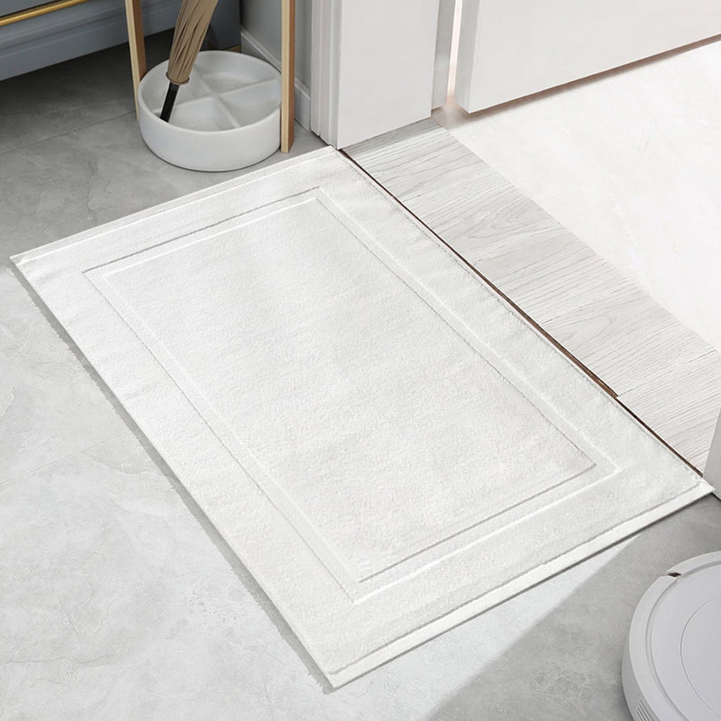 2PCS White Cotton Classic Rug Bath Mats Absorbent Cotton Hotel Spa Shower Bathtub Mats [Not A Bathroom Rug] Machine Washable Shower Bathroom Floor Towel White 2PCS
