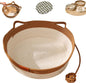 Cat Bed Rope Cotton, Cotton Rope Woven Round Cat Beds Basket with Built-in Teasing Ball, Handwoven Foldable Scratchable for Small & Large pet Brown（L）