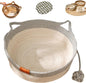 Cat Bed Rope Cotton, Cotton Rope Woven Round Cat Beds Basket with Built-in Teasing Ball, Handwoven Foldable Scratchable for Small & Large pet Gray（L）
