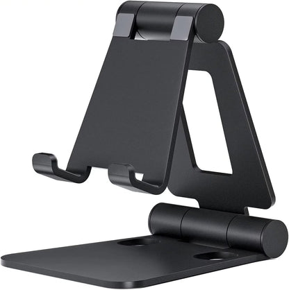 Dual Folding Cell Phone Stand, Fully Adjustable Foldable Desktop Phone Holder Cradle Dock Compatible with Phone 15 14 13 12 11 Pro Xs Xs Max Xr X 8, Nintendo Switch, All Phones- Black