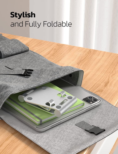 Dual Folding Cell Phone Stand, Fully Adjustable Foldable Desktop Phone Holder Cradle Dock Compatible with Phone 15 14 13 12 11 Pro Xs Xs Max Xr X 8, Nintendo Switch, All Phones-Black Silver