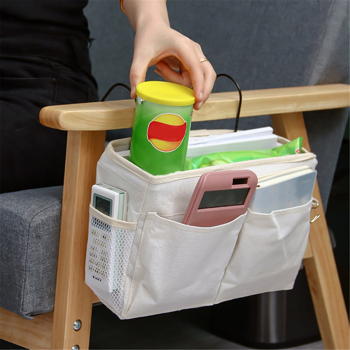 4 Pockets Bedside Caddy Hanging Storage Bag Bed Organizer for Bunk and Hospital Beds College Dorm Rooms Baby Bed Rails Camp, One Size