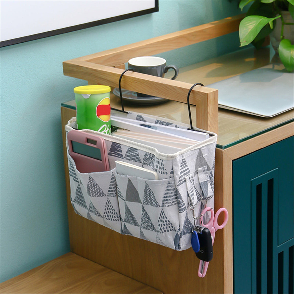 4 Pockets Bedside Caddy Hanging Storage Bag Bed Organizer for Bunk and Hospital Beds College Dorm Rooms Baby Bed Rails Camp, One Size