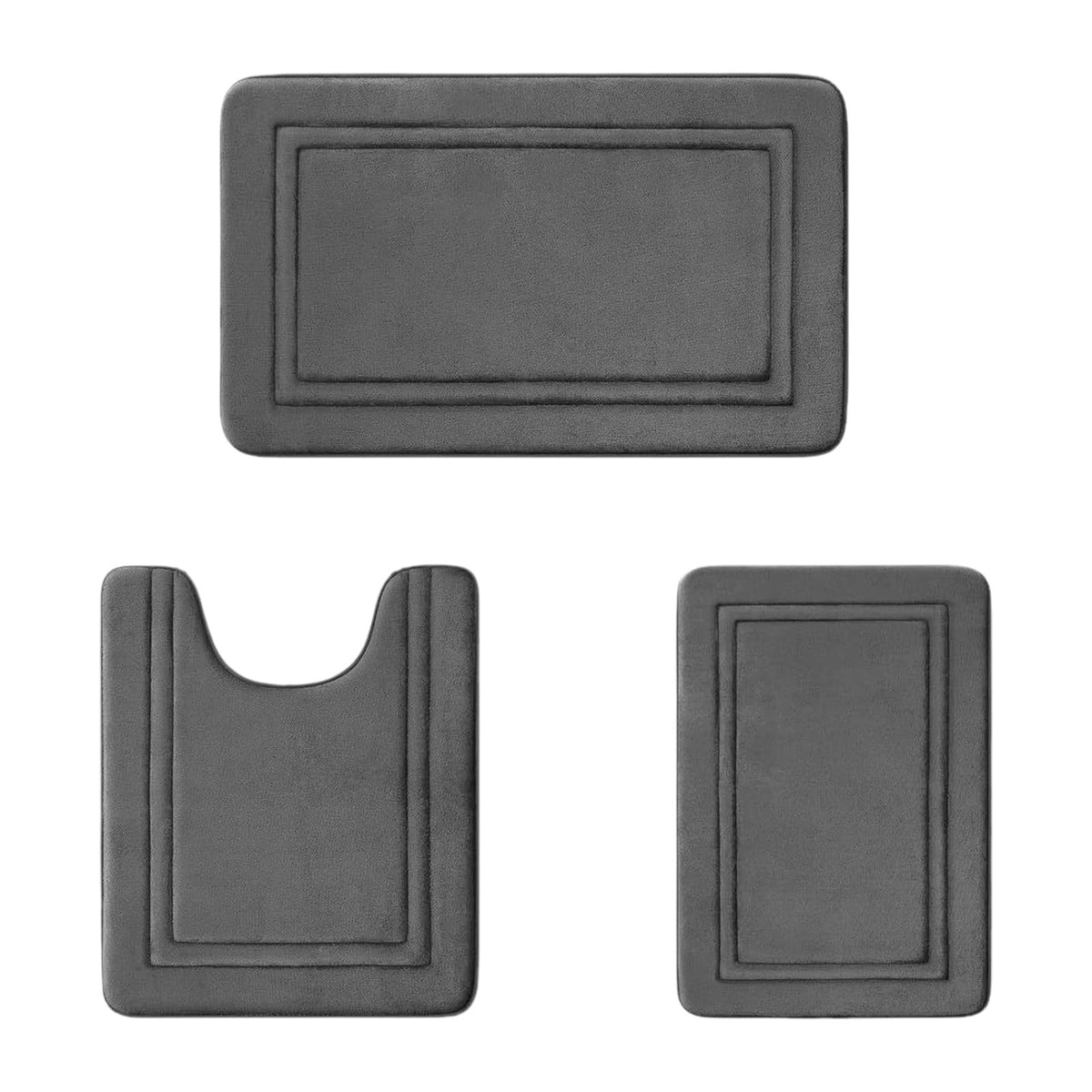 Bathroom Rugs Sets 3 Piece, Bath Mat Universal Soft Comfortable Water Absorption Non Slip Machine Washable Easy Dry Bathroom Mat Gray