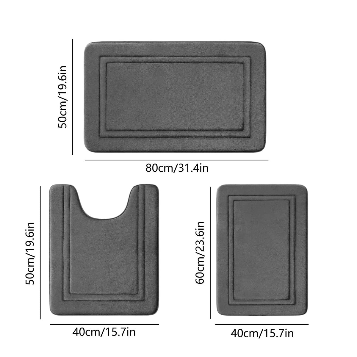 Bathroom Rugs Sets 3 Piece, Bath Mat Universal Soft Comfortable Water Absorption Non Slip Machine Washable Easy Dry Bathroom Mat Gray