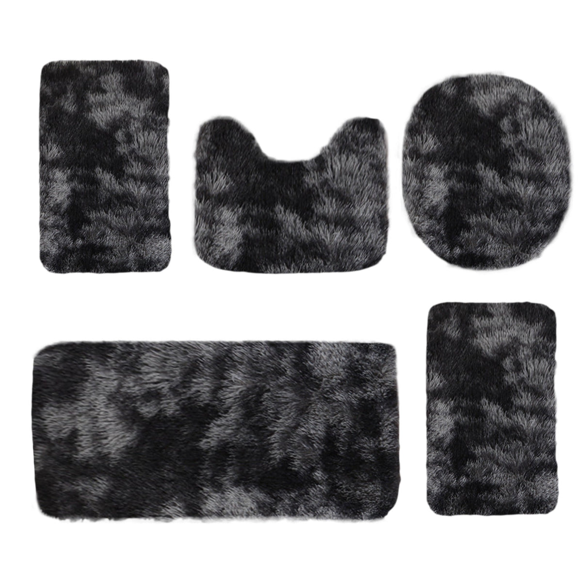 Tie-Dye Bathroom Rugs Sets, Non-Slip Bath Mat Set 5 Piece, Soft Comfortable Washable Bathroom Mat Set, Quicker Dry Bathroom Rug with Toilet Rug Black
