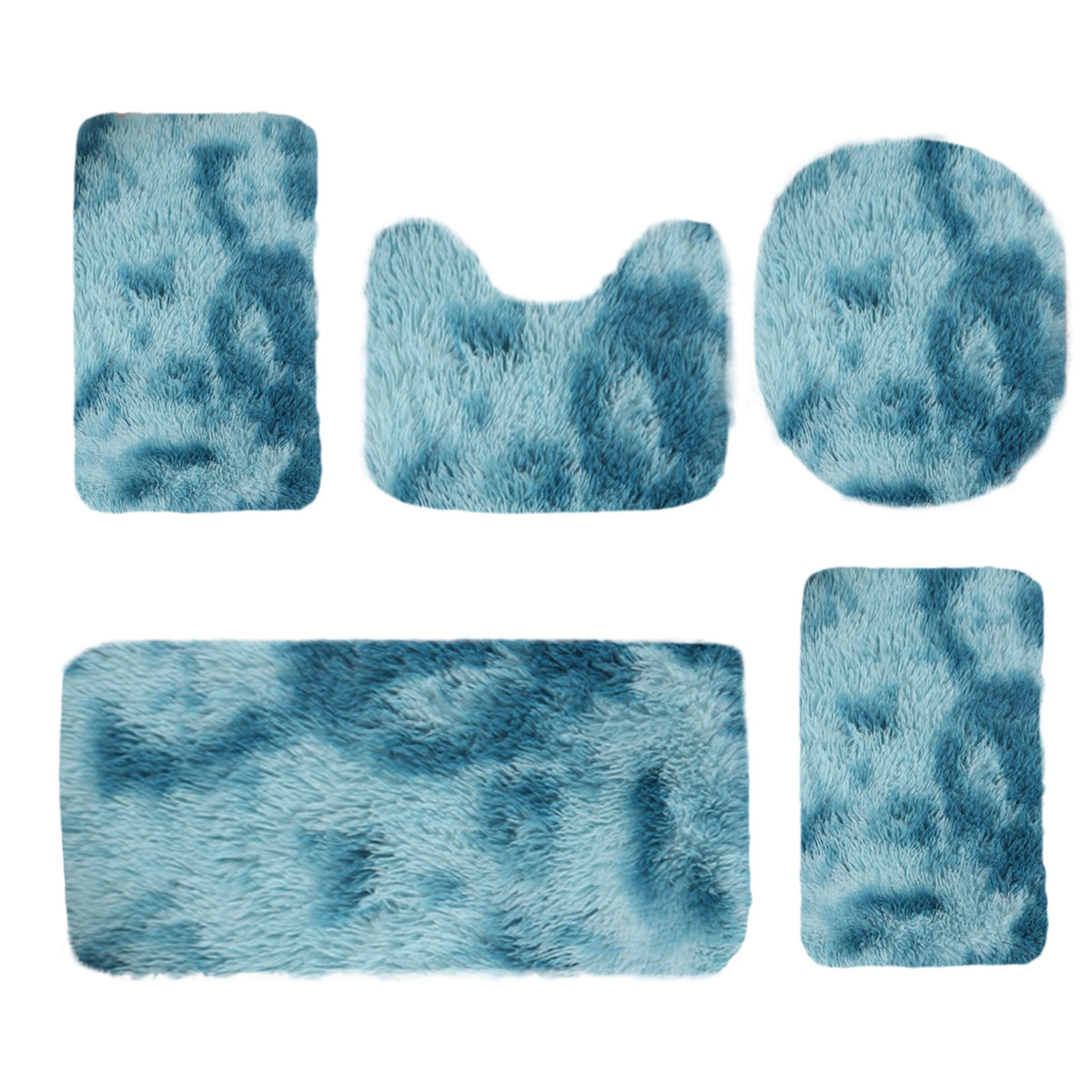Tie-Dye Bathroom Rugs Sets, Non-Slip Bath Mat Set 5 Piece, Soft Comfortable Washable Bathroom Mat Set, Quicker Dry Bathroom Rug with Toilet Rug Blue