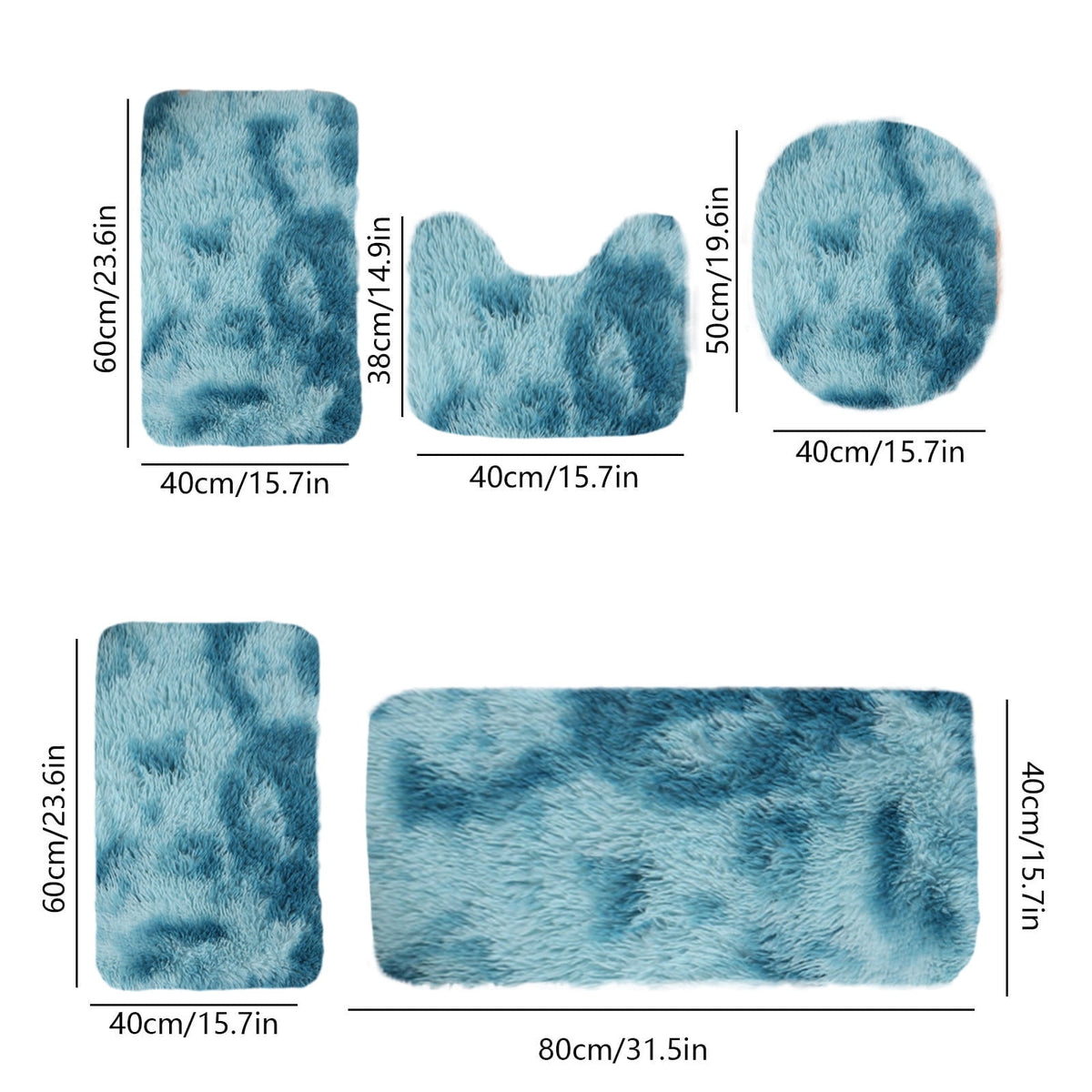 Tie-Dye Bathroom Rugs Sets, Non-Slip Bath Mat Set 5 Piece, Soft Comfortable Washable Bathroom Mat Set, Quicker Dry Bathroom Rug with Toilet Rug Blue