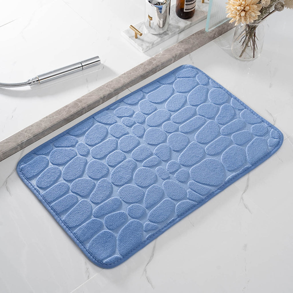 Bathroom Rugs - Ultra Absorbent Non-Slip Floor Bath Mat, Super Soft Shower Mat for Bath Tub, Machine Washable 16x24" (Brown) #B-Blue