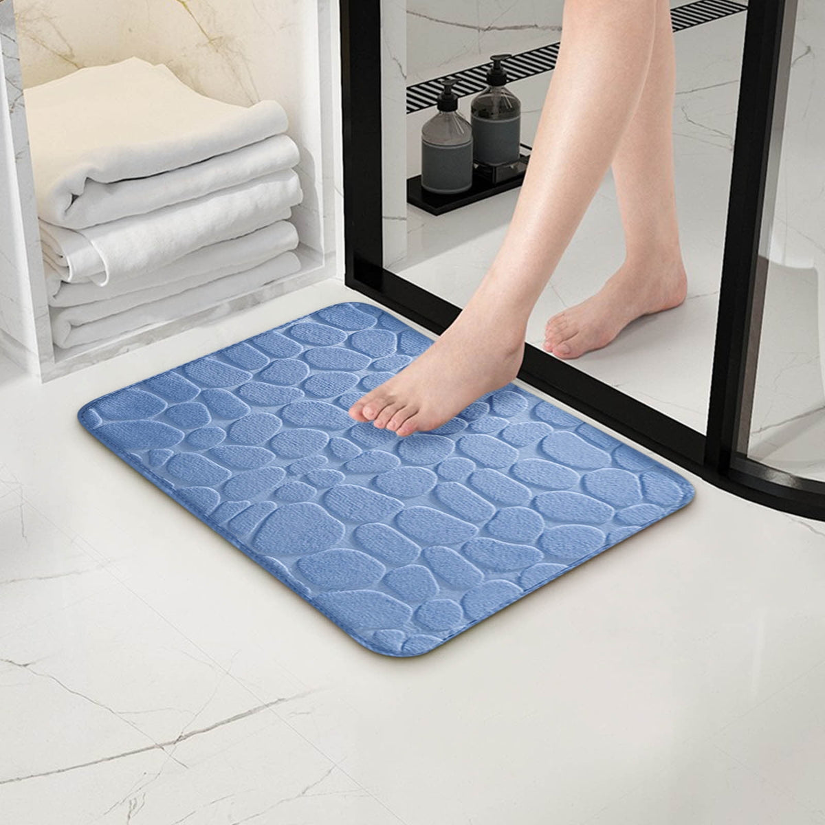 Bathroom Rugs - Ultra Absorbent Non-Slip Floor Bath Mat, Super Soft Shower Mat for Bath Tub, Machine Washable 16x24" (Brown) #B-Blue