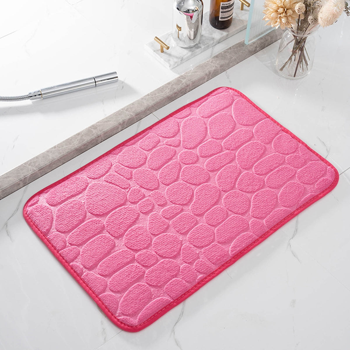 Bathroom Rugs - Ultra Absorbent Non-Slip Floor Bath Mat, Super Soft Shower Mat for Bath Tub, Machine Washable 16x24" (Brown) #B-Pink