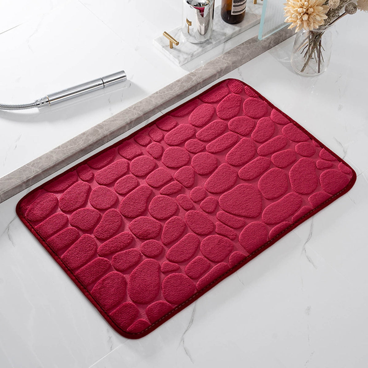 Bathroom Rugs - Ultra Absorbent Non-Slip Floor Bath Mat, Super Soft Shower Mat for Bath Tub, Machine Washable 16x24" (Brown) #B-Red
