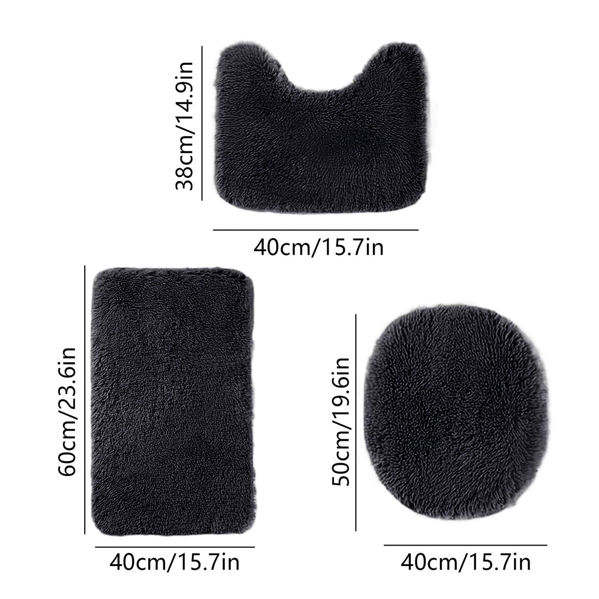 Bathroom Rugs Sets, Non-Slip Bath Mat Set 3 Piece, Soft Comfortable Washable Bathroom Mat Set, Quicker Dry Bathroom Rug with Toilet Rug Black