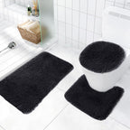 Bathroom Rugs Sets, Non-Slip Bath Mat Set 3 Piece, Soft Comfortable Washable Bathroom Mat Set, Quicker Dry Bathroom Rug with Toilet Rug Black