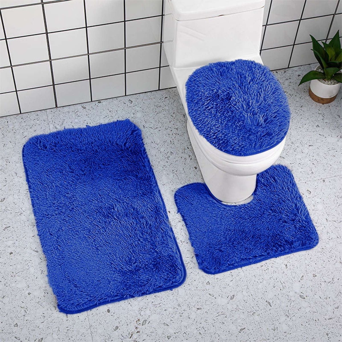 Bathroom Rugs Sets, Non-Slip Bath Mat Set 3 Piece, Soft Comfortable Washable Bathroom Mat Set, Quicker Dry Bathroom Rug with Toilet Rug Blue