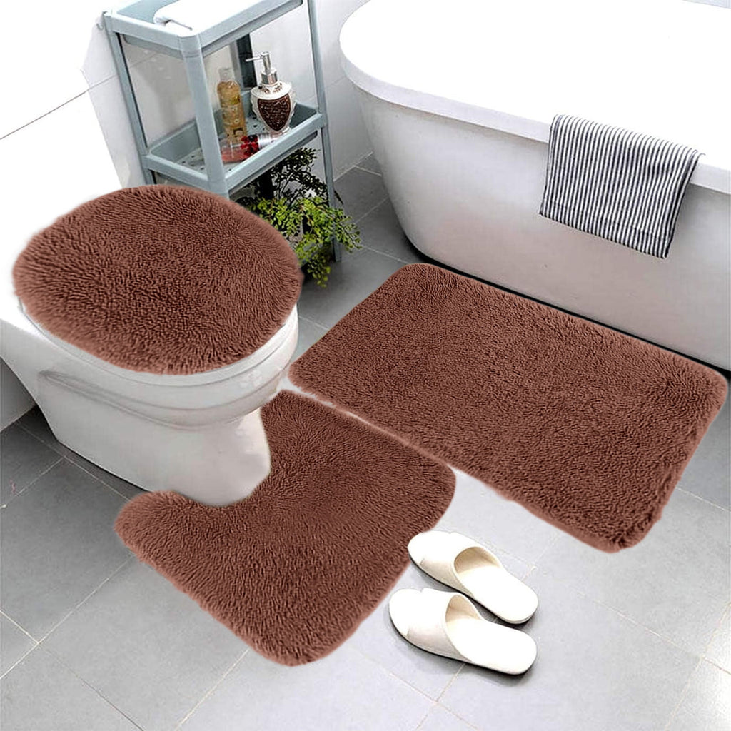 Bathroom Rugs Sets, Non-Slip Bath Mat Set 3 Piece, Soft Comfortable Washable Bathroom Mat Set, Quicker Dry Bathroom Rug with Toilet Rug Brown