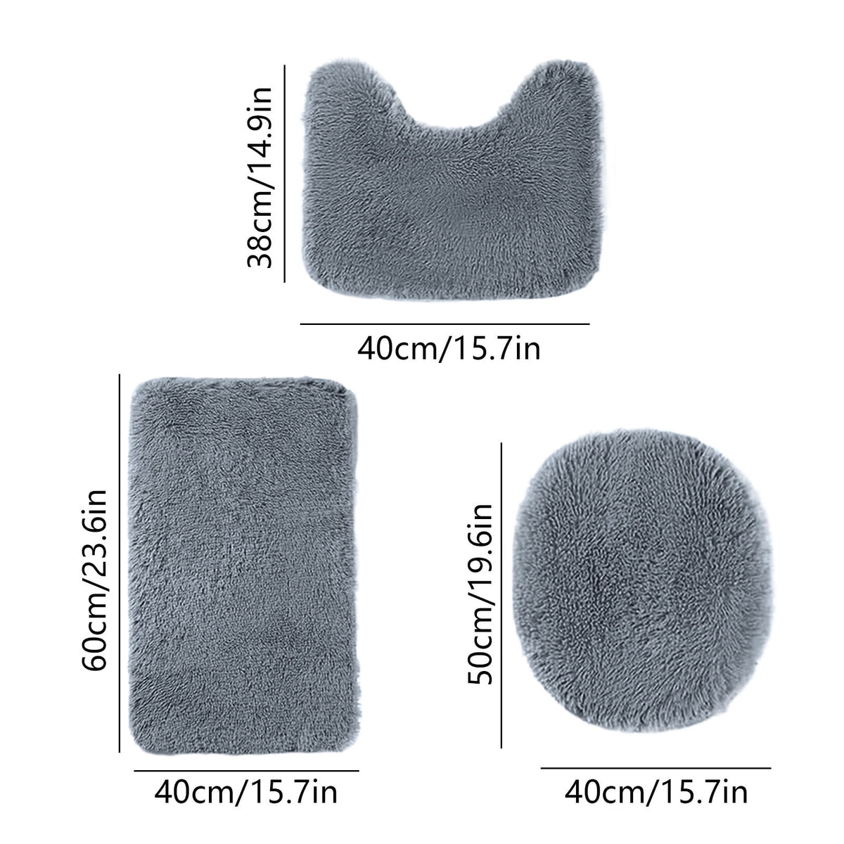 Bathroom Rugs Sets, Non-Slip Bath Mat Set 3 Piece, Soft Comfortable Washable Bathroom Mat Set, Quicker Dry Bathroom Rug with Toilet Rug Dark Gray