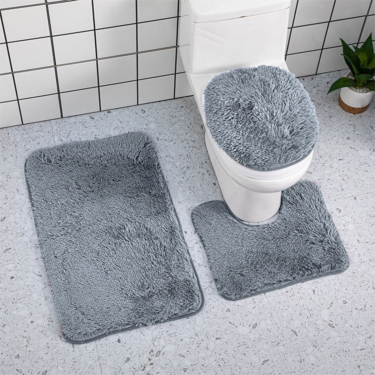 Bathroom Rugs Sets, Non-Slip Bath Mat Set 3 Piece, Soft Comfortable Washable Bathroom Mat Set, Quicker Dry Bathroom Rug with Toilet Rug Dark Gray