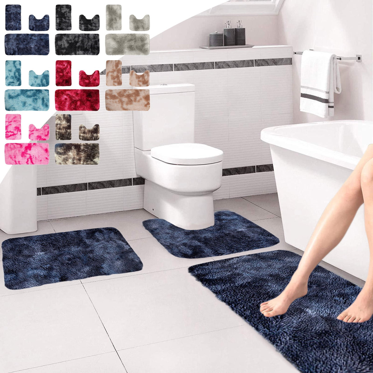 5 Piece Bath Mats Set, Quick Dry Washable Non Slip Ultra Soft Absorbent Bathroom Rugs with U Shaped Toilet Mat for Bathroom Tub Shower, Gray